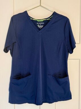 HH Works by Healing Hands Navy V-Neck Scrub Top Size L